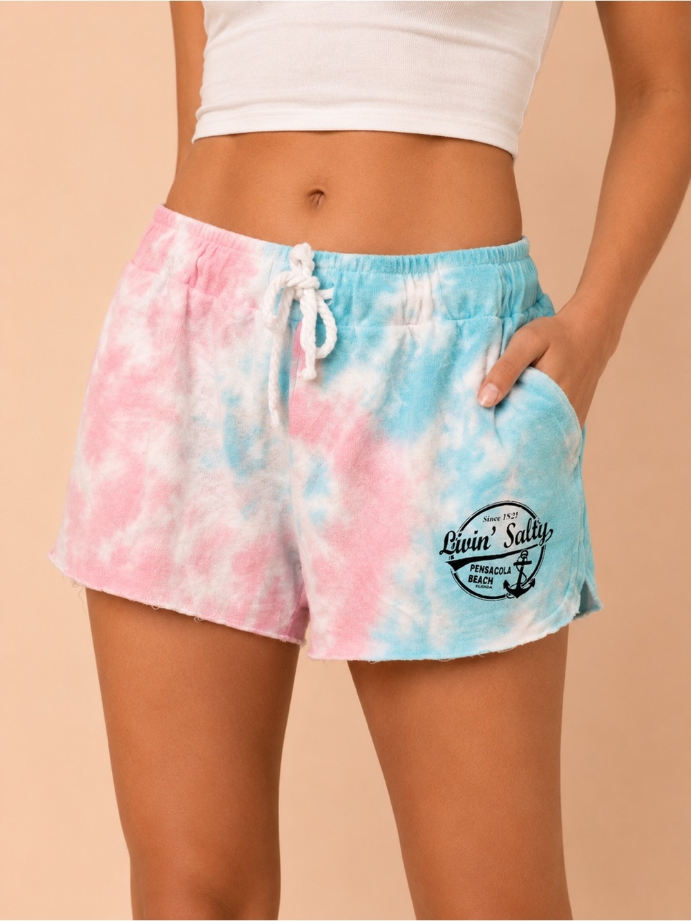 Alvin’s Island Pensacola Beach Women's Tie-Dye Lounge Shorts in Pink & Blue